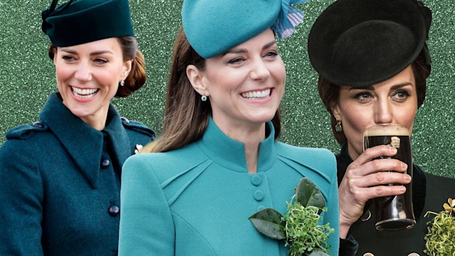 three images of kate in green