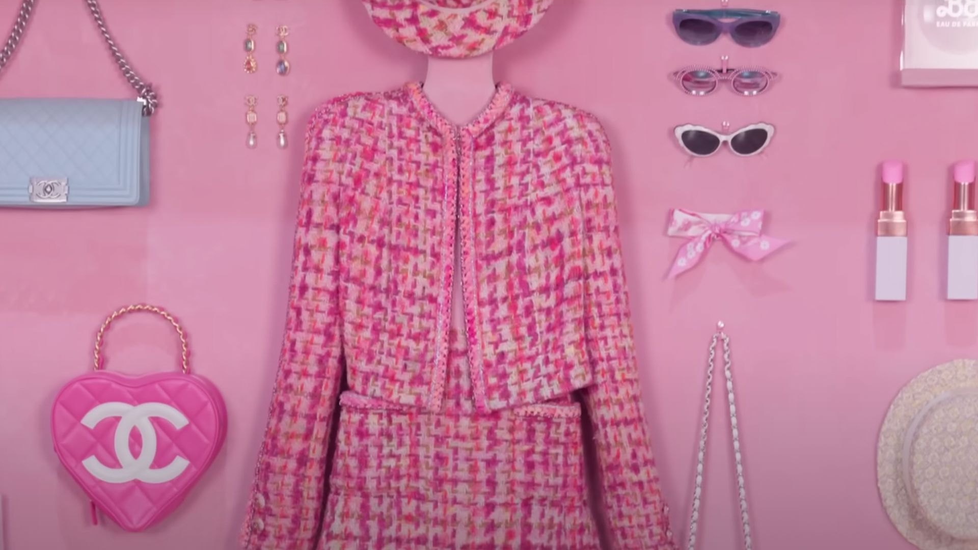 Barbie's pink Chanel wardrobe and heart shaped chanel handbag