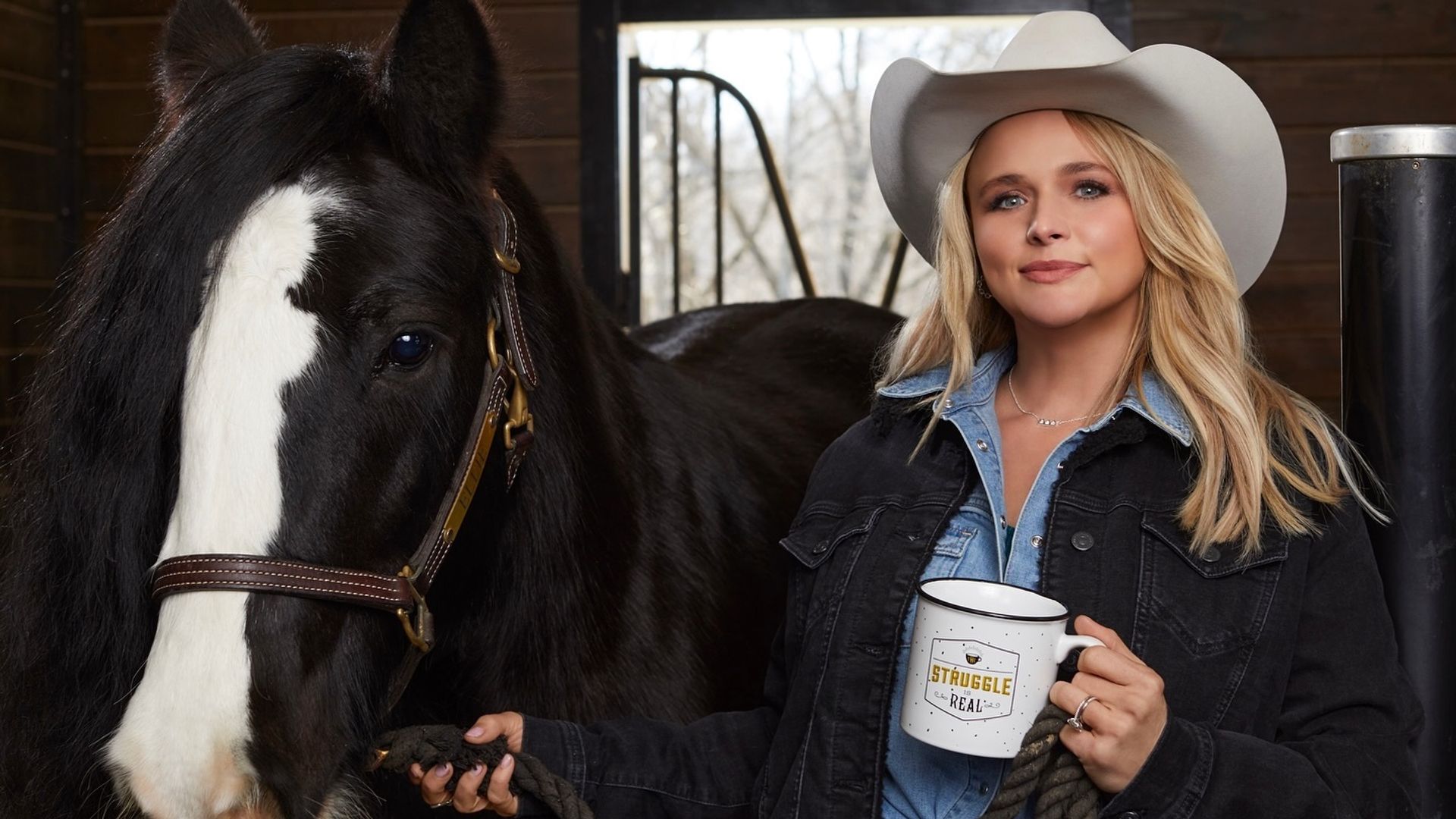 photo of miranda lambert with horse inside her barn