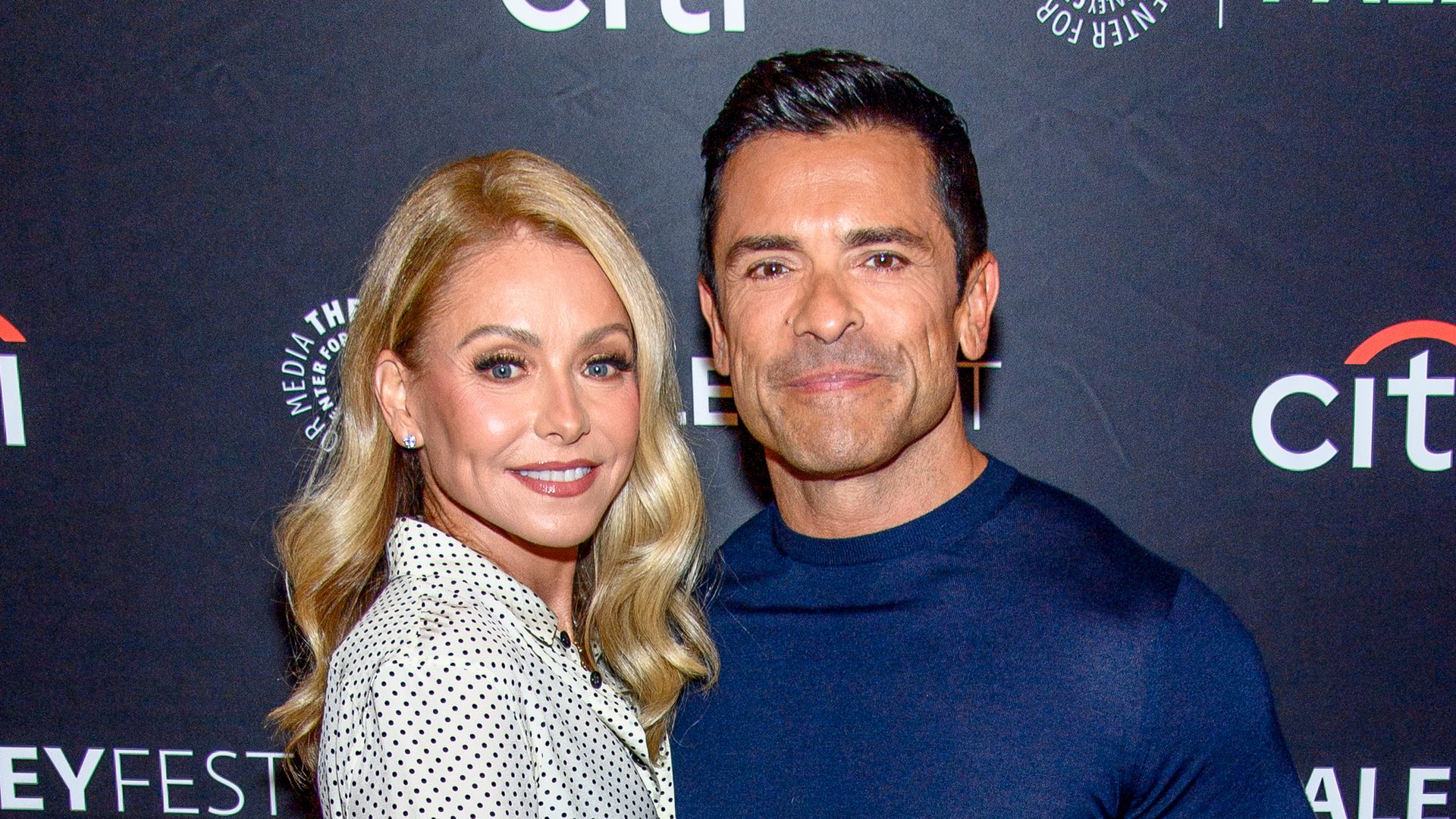 Kelly Ripa and Mark Consuelos attend "Live with Kelly and Mark" at PaleyFest NY 2023 at The Paley Museum on October 11, 2023 in New York City.
