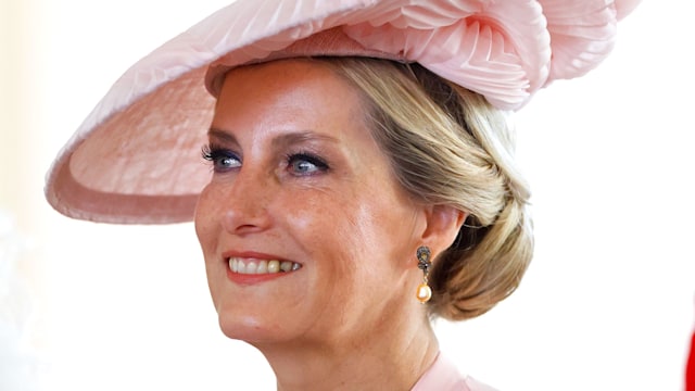 Sophie, Duchess of Edinburgh in pastel pink dress with matching hat