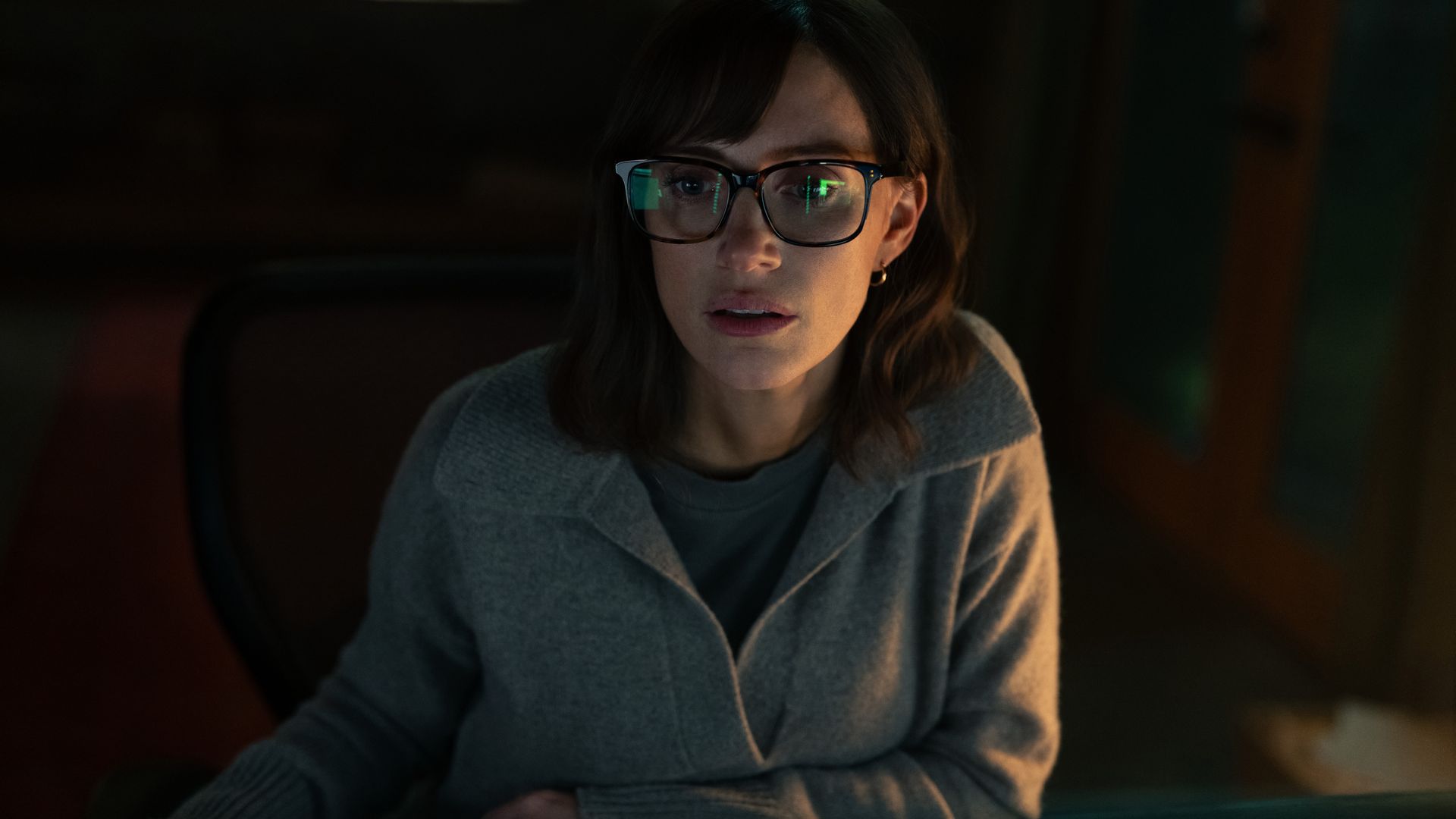 Still from The Savant with Jessica Chastain