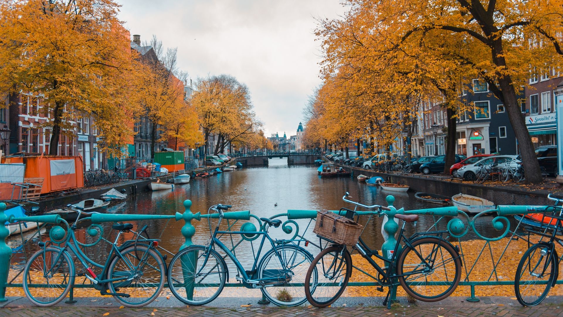 River Passing Through Amsterdam City During Autumn