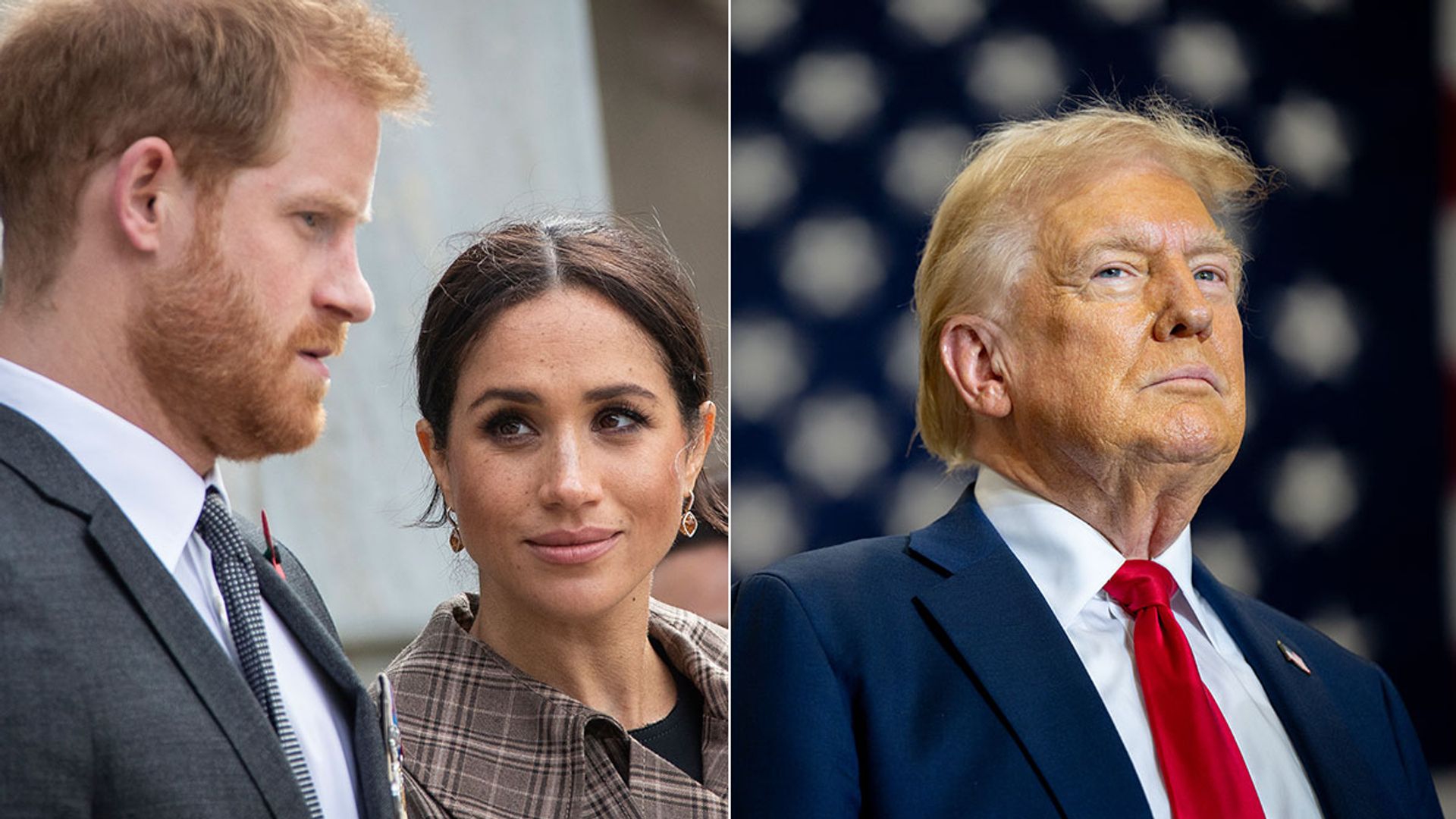 meghan markle and prince harry split image with donald trump