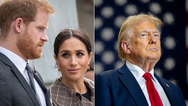 meghan markle and prince harry split image with donald trump