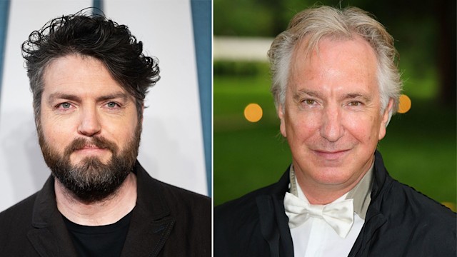 A split image of Tom BUrke and Alan Rickman