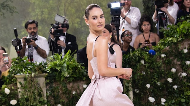 Lily James at the 2024 Met Gala: "Sleeping Beauties: Reawakening Fashion" held at The Metropolitan Museum of Art on May 6, 2024 in New York City. (Photo by Lexie Moreland/WWD via Getty Images)