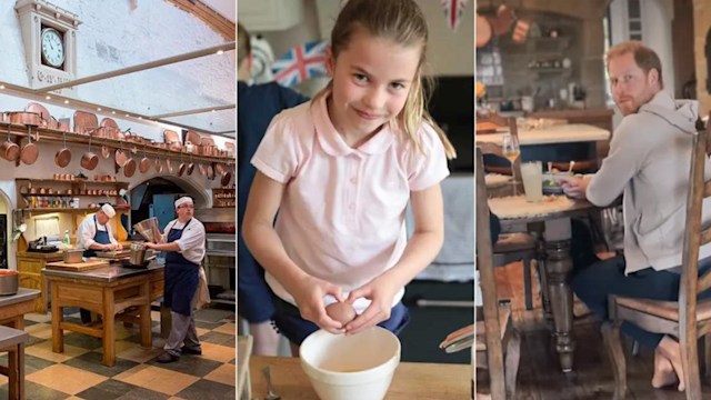 princess charlotte prince harry in royal kitchens