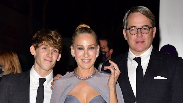 James Wilkie Broderick, Sarah Jessica Parker and Matthew Broderick arrive to premiere of "And Just Like That" at Museum of Modern Art on December 08, 2021 in New York City
