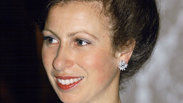young Princess Anne in gown with jewellery