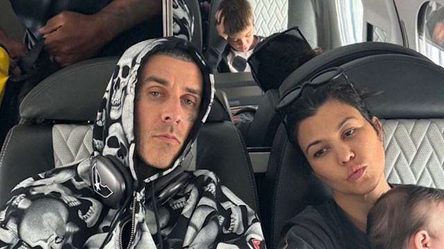 Kourtney Kardashian and husband Travis Barker with son Rocky