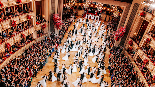 Debutantes dancing with their dates at the Vienna Opera Ball