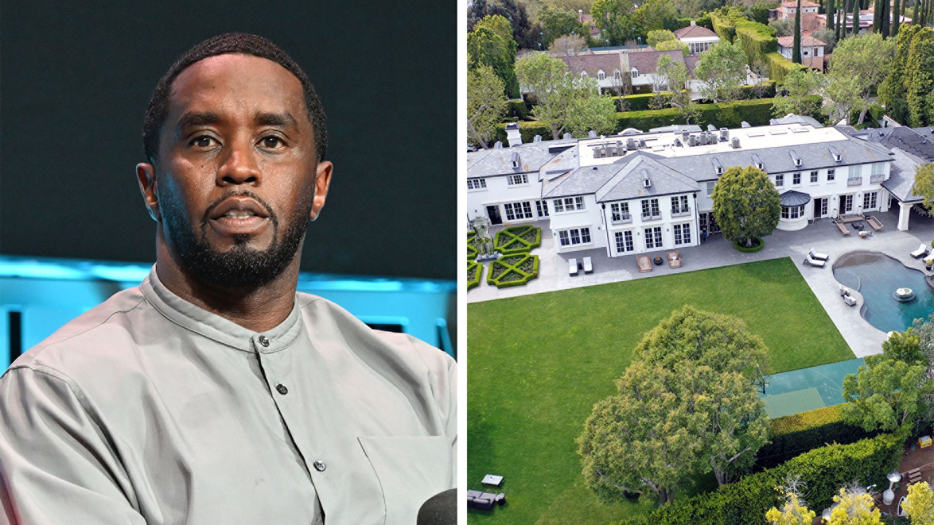 A photo of Sean 'Diddy' Combs and a photo of his LA Mansion