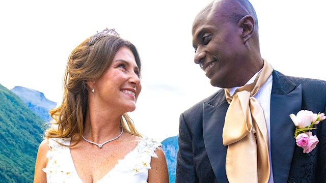 Martha Louise looking at her husband Durek Verrett on their wedding day