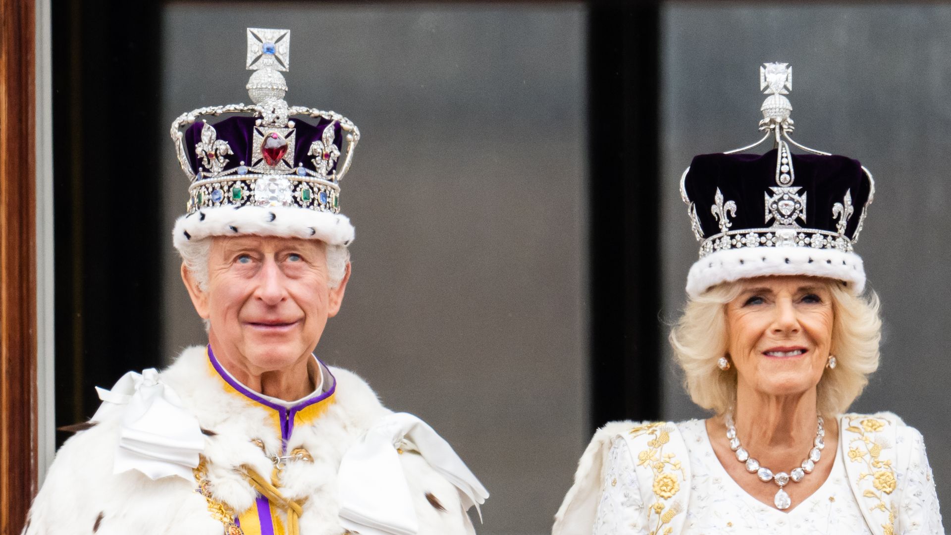 King Charles and Queen Camilla on the balcony after being crowned