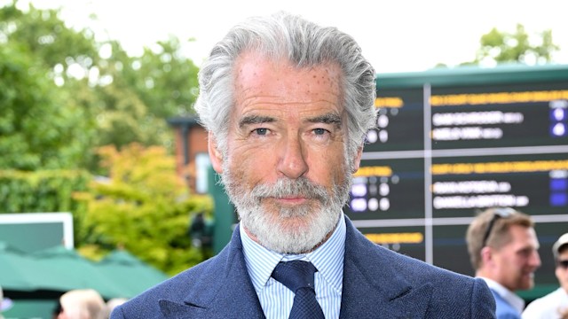 Pierce Brosnan, wearing Ralph Lauren, attends day fourteen of the Wimbledon Tennis Championships at the All England Tennis and Croquet Club on at Wimbledon on July 14, 2024 in London, England.