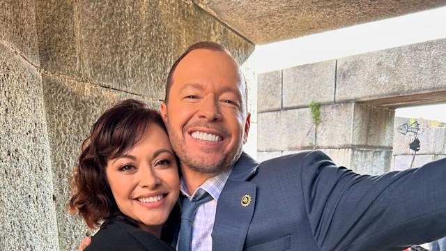 Blue Bloods stars Marisa Ramirez and Donnie Wahlberg on set