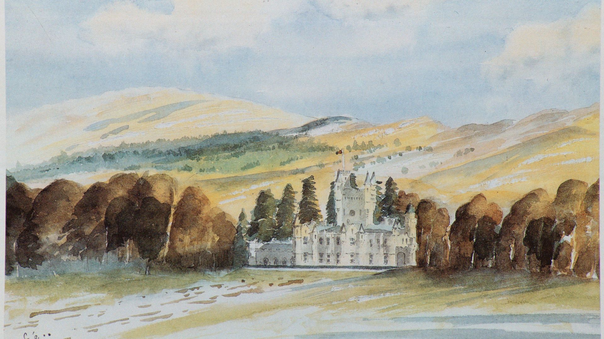 A watercolour painting of Balmoral by King Charles