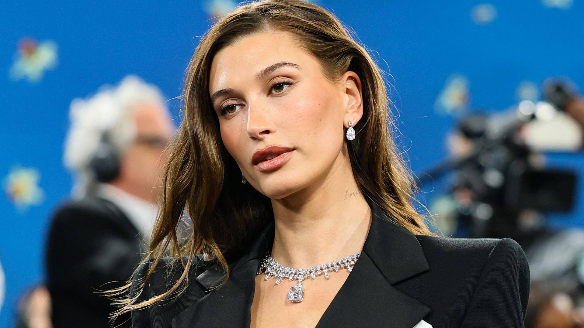 Hailey Bieber attends the 2025 Met Gala Celebrating "Superfine: Tailoring Black Style" at Metropolitan Museum of Art