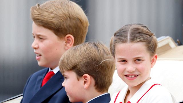 George, Charlotte and Louis in carriage at Trooping The Colour 2023