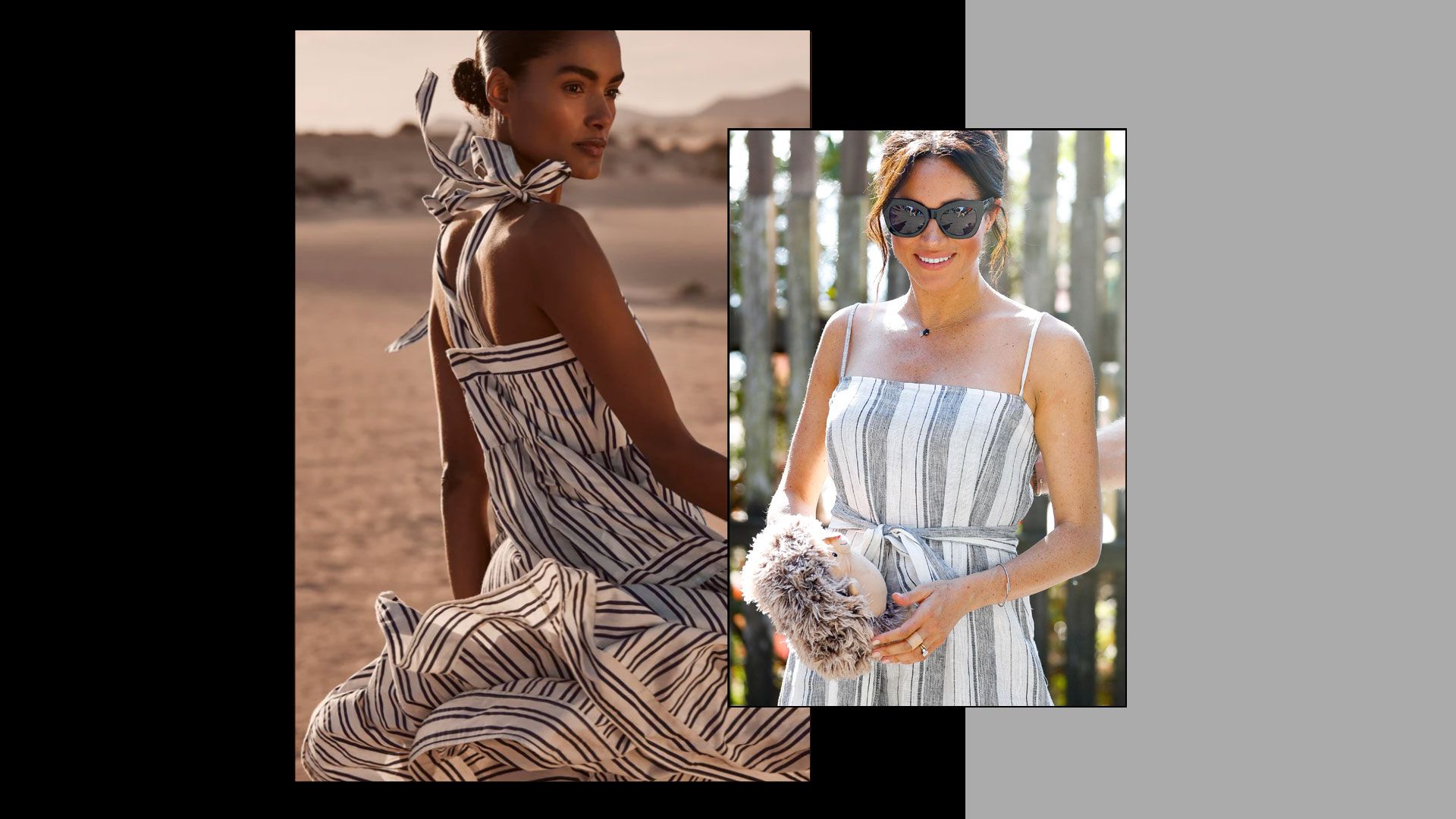 Meghan Markle's striped reformation dress & similar lookalike in Mint Velvet