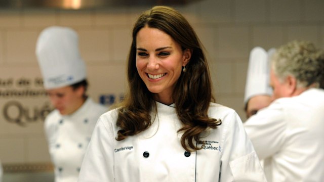 The Princess of Wales wears chef's whites to take part in a cooking workshop