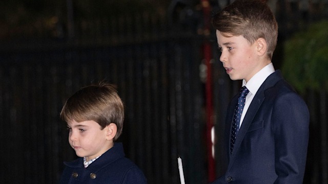 Prince Louis of Wales and Prince George of Wales attend The "Together At Christmas" Carol Service at Westminster Abbey on December 8, 2023 in London, England.