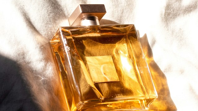 amber fragrance in a crystal bottle 