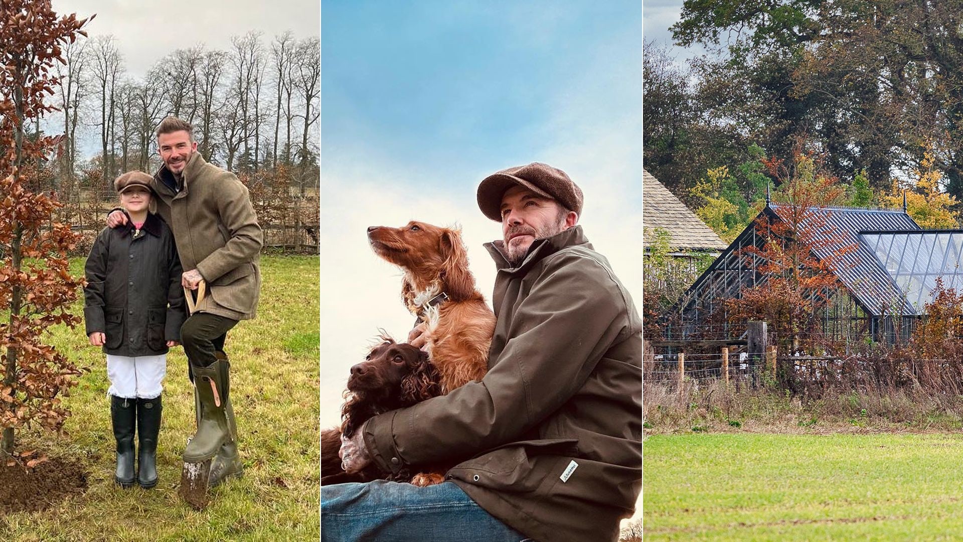 David Beckham with his daughter Harper at his Cotswolds home