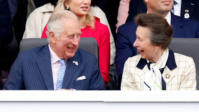 King Charles and Princess Anne laughing