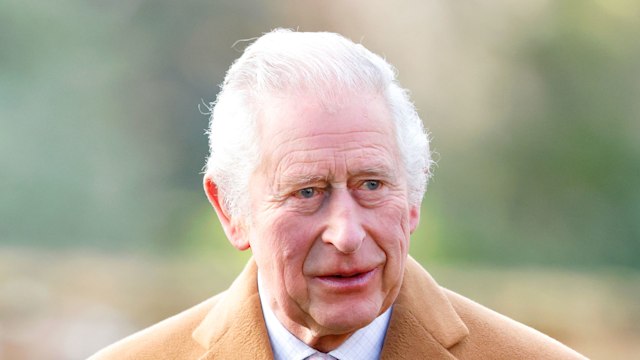 king charles walking in camel coat 