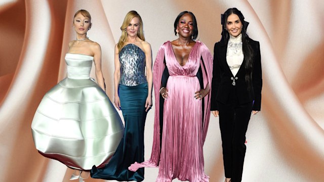 Ariana Grande, Nicole Kidman, Viola Davis and demi moore with satin backdrop