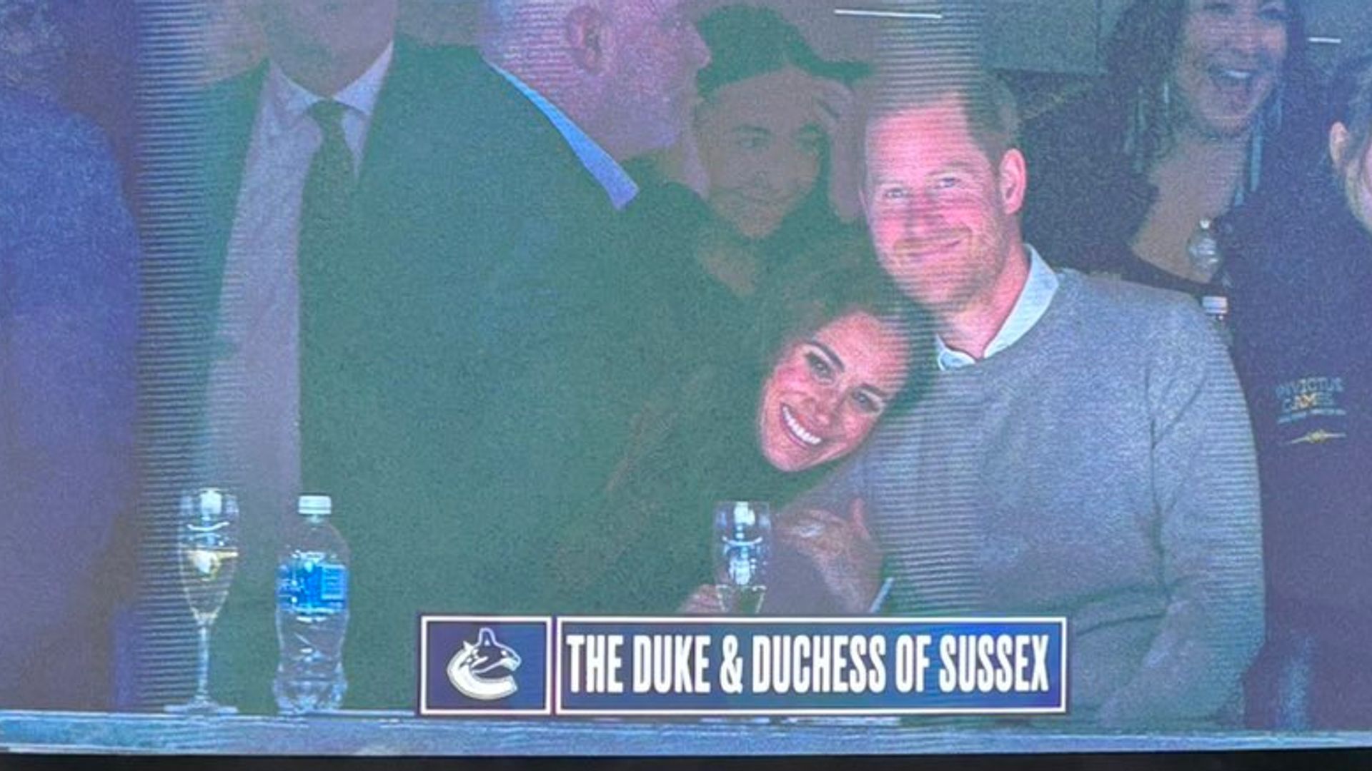 Prince Harry and Meghan Markle on jumbotron at NHL game