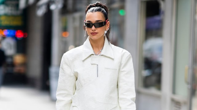 dua lipa in white leather outfit