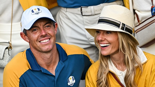 Rory McIlroy with his wife Erica Stoll sat down and smiling