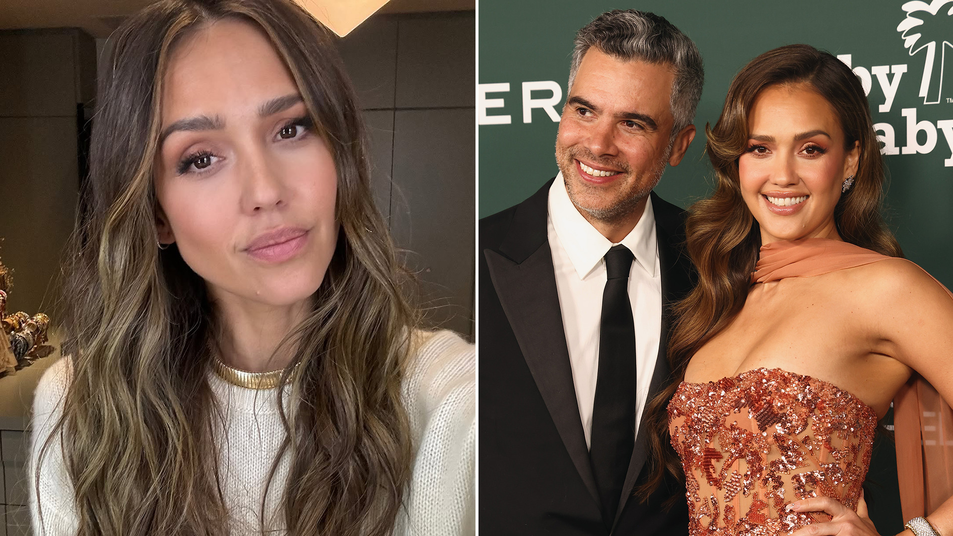 Split image showing Jessica Alba at her home and Cash Warren and Jessica Alba