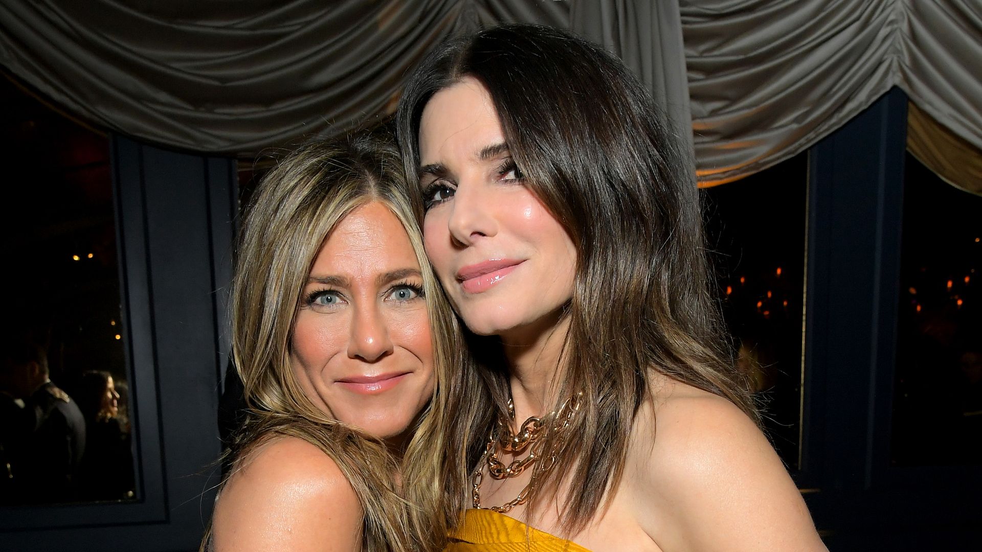 Jennifer Aniston and Sandra Bullock attend the Netflix 2020 Golden Globes After Party on January 05, 2020 in Los Angeles, California