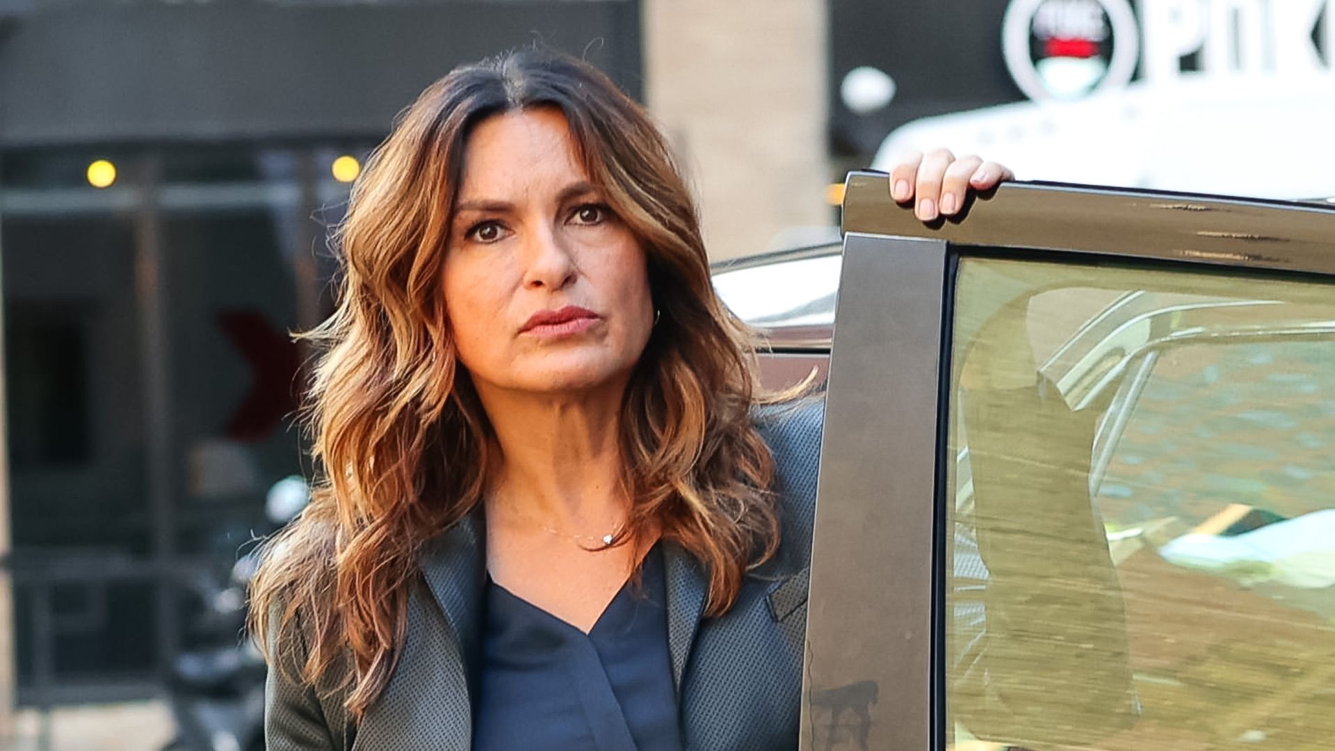 Mariska Hargitay is seen on the film set of the "Law and Order: Special Victims Unit" TV Series on September 21, 2022 in New York City