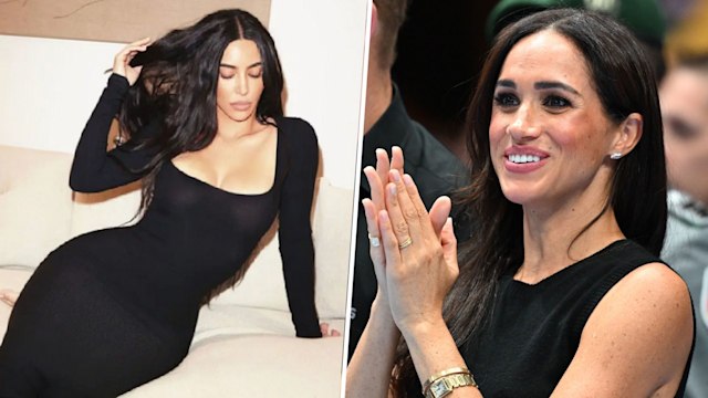 meghan markle black bodycon dress like kim kardashian