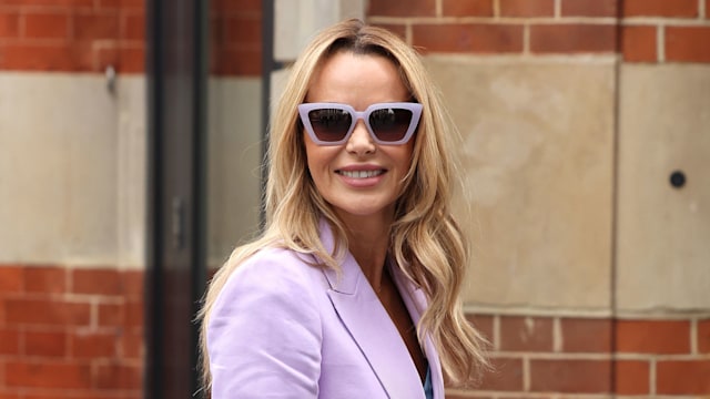 Amanda Holden in lavender blazer and shorts