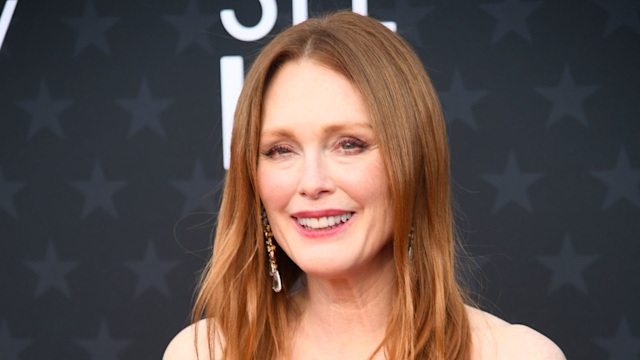 Julianne Moore wearing a purple strapless dress at the Critics' Choice Awards 