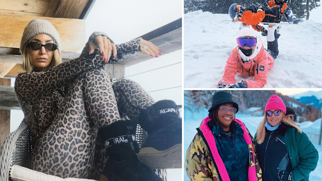 Celebs skiing split screen photo