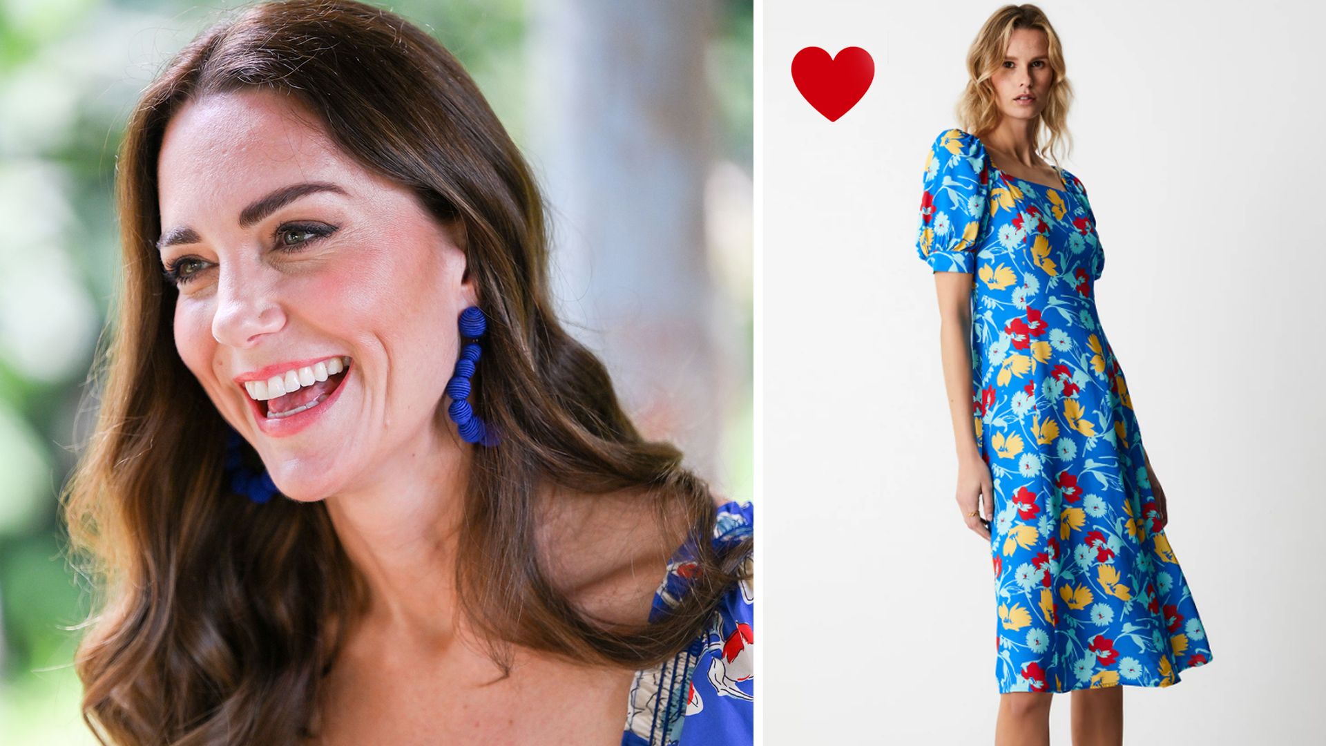 split image kate middleton and blue floral dress 