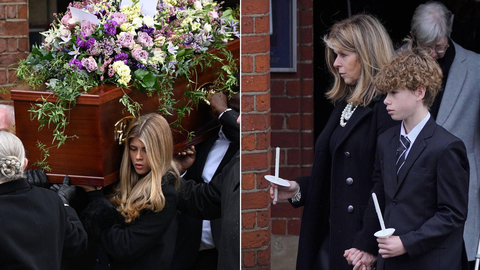 Kate Garraway and her children leaving church after Derek Draper's funeral