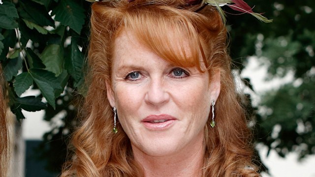 Sarah Ferguson in a green dress and leafy fascinator