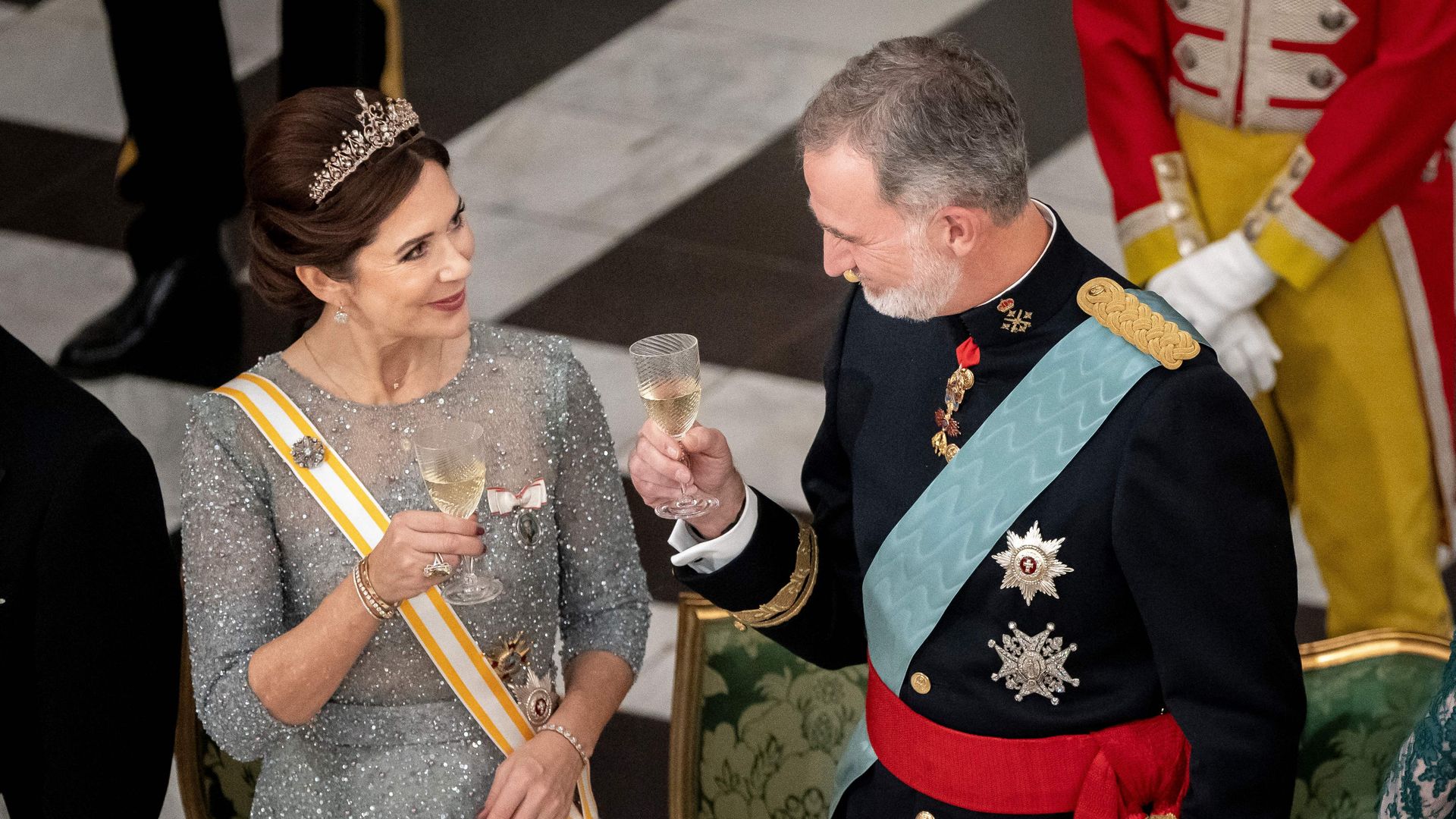Crown Princess Mary of Denmark toasts with King Felipe of Spain 