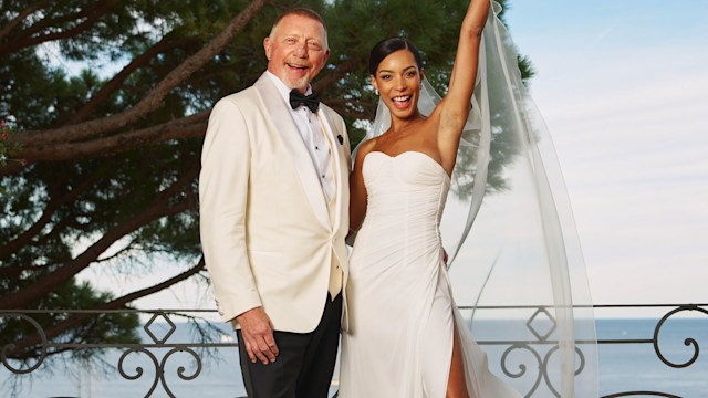 Boris Becker and Lilian posing on their wedding day