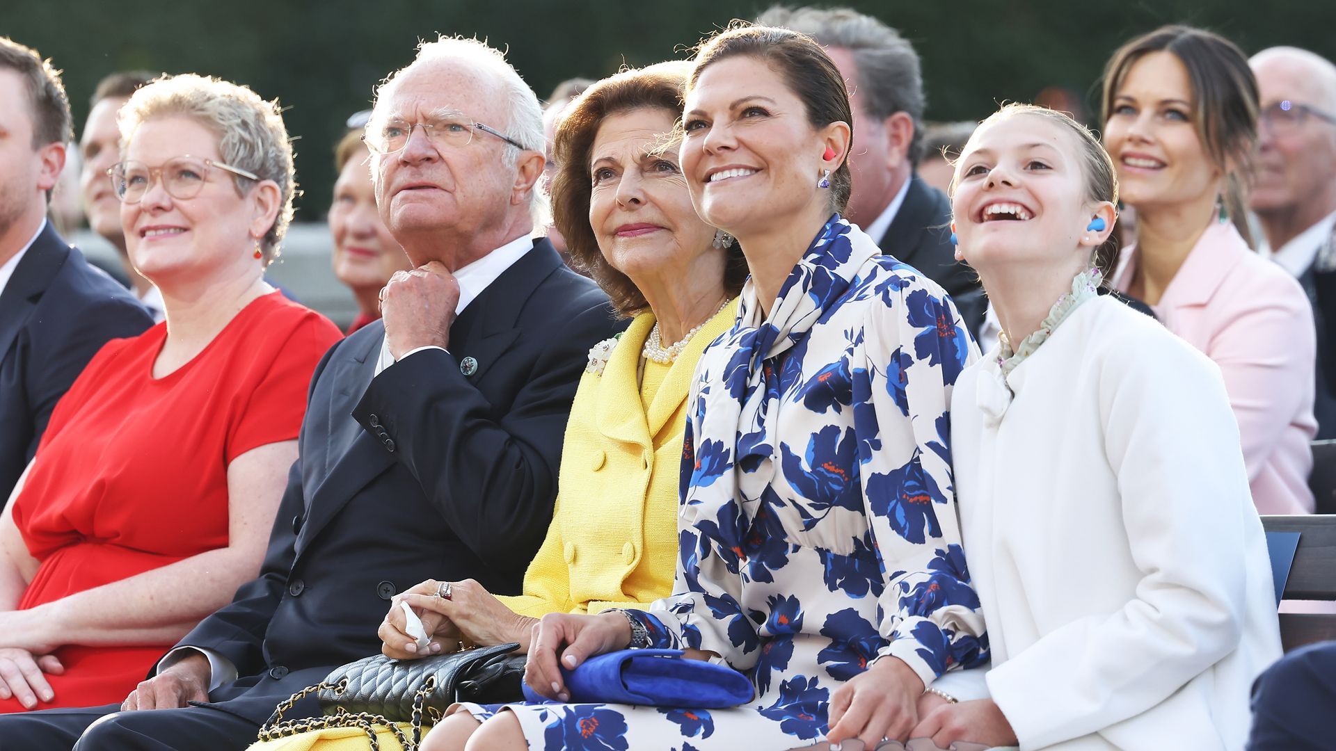 King Carl Gustaf sat with Queen Silvia, Crown Princess Victoria and Princess Estelle