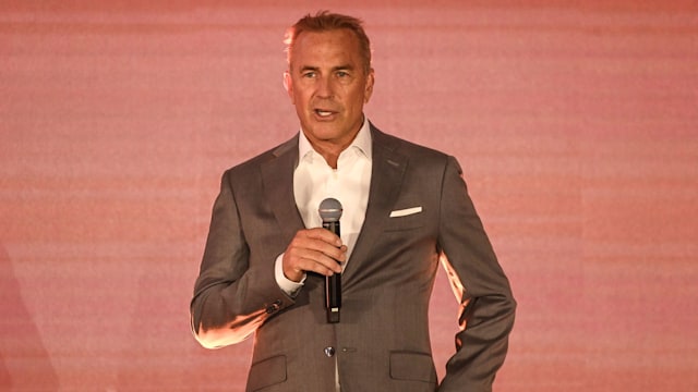 LONDON, ENGLAND - JUNE 20: Kevin Costner speaks onstage during the Paramount+ UK launch at Outernet London on June 20, 2022 in London, England. (Photo by Dave J Hogan/Getty Images for Paramount+)