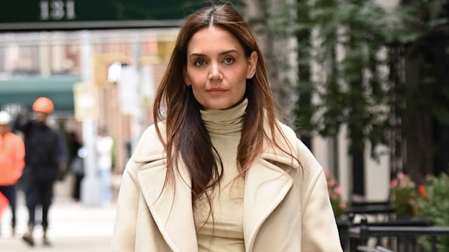 Katie Holmes spotted out and about wearing Banana Republic on October 03, 2024 in New York City. (Photo by Michael Simon/WireImage)